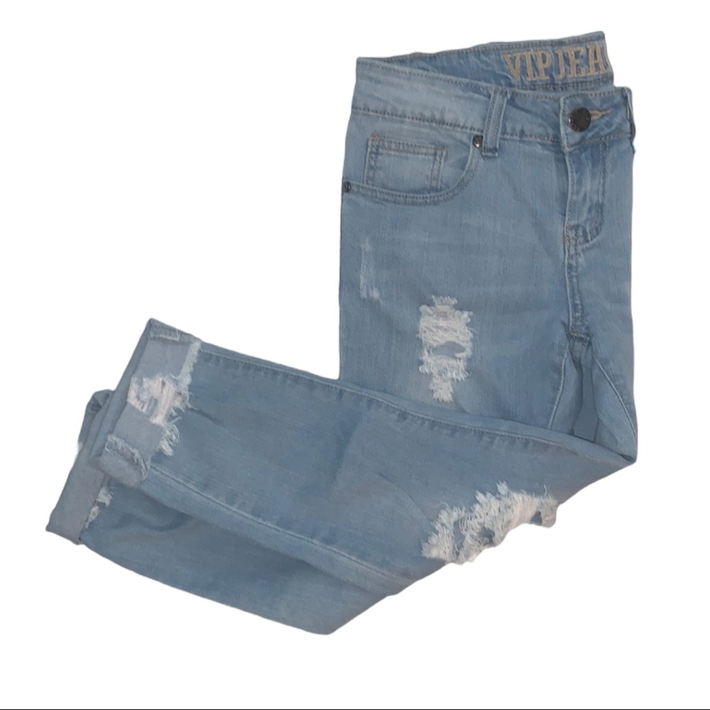 VIPJeans Distressed Denim Cropped Clamdigger Capri 3/4 NWOT